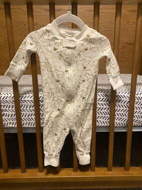 Hanna Andersson Pajamas - Cream Footie with Brown and Green Animal Print